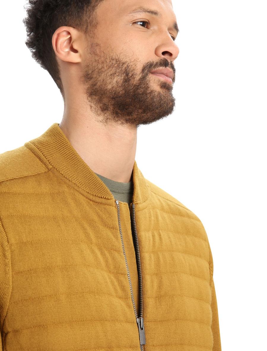 Icebreaker City Label ZoneKnit™ Merino Insulated Knit Bomber Férfi Kapucnis Pulóver Barna | HU 1264MQZA